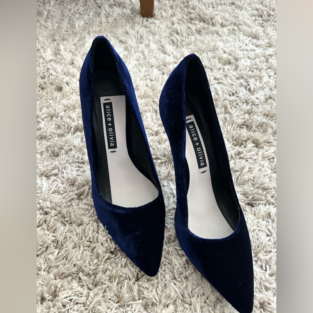 Alice + Olivia Sapphire Blue Velvet Heels